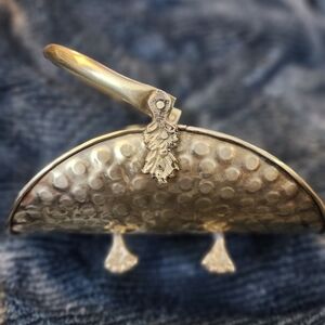 Vintage Brass  Hammered Handle And Claw Feet Basket